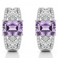 Natural Amethyst Sterling Silver Hoop Earrings by Fine Color Jewels