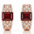 Natural Red Garnet Silver Hoop Earrings by Fine Color Jewels