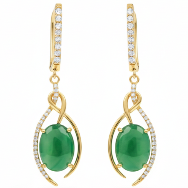 Natural Green Agate Sterling Silver Earrings by Fine Color Jewels