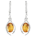 Natural Citrine & White Topaz Sterling Silver Earrings by Fine Color Jewels
