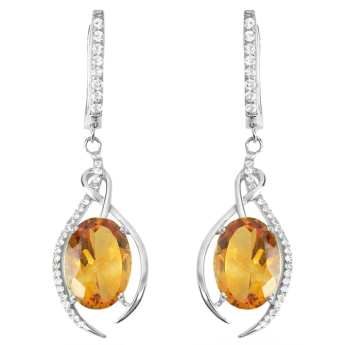 Natural Citrine & White Topaz Sterling Silver Earrings by Fine Color Jewels