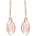 Natural Rose Quartz Rose Gold Plating Silver Drop Earrings by Fine Color Jewels