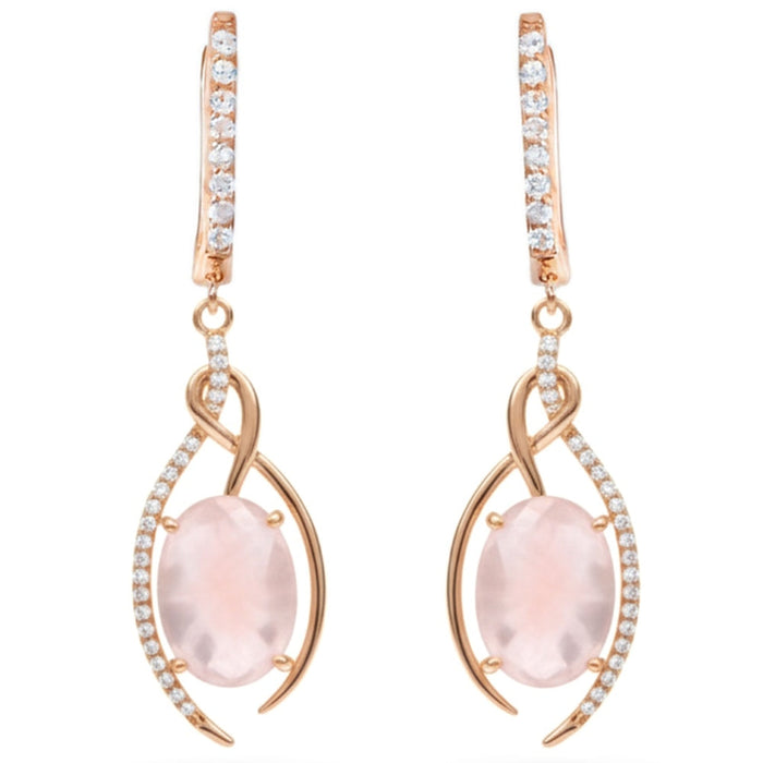 Natural Rose Quartz Rose Gold Plating Silver Drop Earrings by Fine Color Jewels