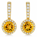 Yellow Natural Citrine Sterling Silver Earrings by Fine Color Jewels
