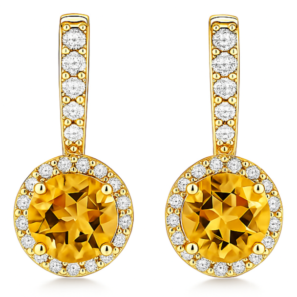 Yellow Natural Citrine Sterling Silver Earrings by Fine Color Jewels