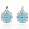 Natural Blue Topaz Sterling Silver Halo Earrings