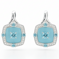 Natural Blue Topaz Sterling Silver Halo Earrings by Fine Color Jewels
