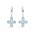 Natural Sky Blue Topaz Sterling Silver Floral Earrings by Fine Color Jewels