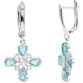 Natural Sky Blue Topaz Sterling Silver Floral Earrings by Fine Color Jewels