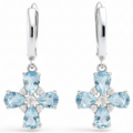 Natural Sky Blue Topaz Sterling Silver Floral Earrings by Fine Color Jewels