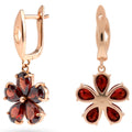 Natural Red Garnet Sterling Silver Flower Earrings by Fine Color Jewels