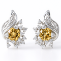 Yellow Natural Citrine Silver Floral Earrings by Fine Color Jewels