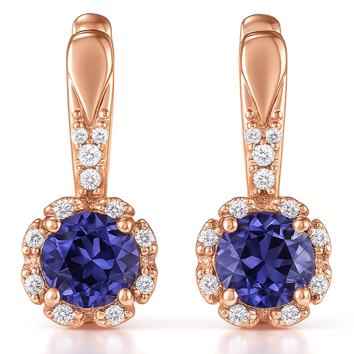 Natural Blue Iolite Sterling Silver Earrings by Fine Color Jewels