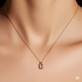 Pink Gold Rose Quartz Emerald Cut Pendant Necklace by Fine Color Jewels