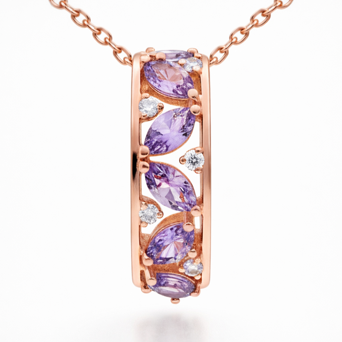 Natural Marquise Amethyst Sterling Silver Drop Pendant Necklace by Fine Color Jewels