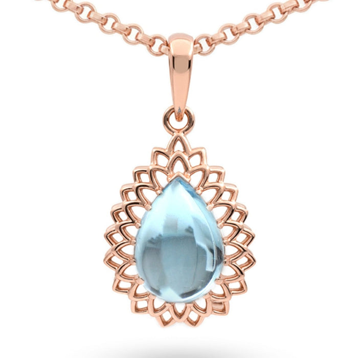 Natural Sky Blue Topaz Silver Teardrop Pendant Necklace by Fine Color Jewels