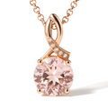 Natural Round Rose Quartz Silver Pendant Necklace by Fine Color Jewels