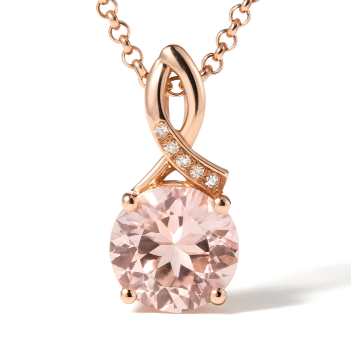Natural Round Rose Quartz Silver Pendant Necklace by Fine Color Jewels