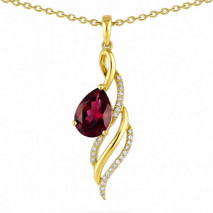 Natural Red Garnet twisted silver pendant necklace by Fine Color Jewels
