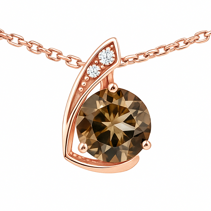 Natural Smoky Quartz trendy Silver Necklace by Fine Color Jewels