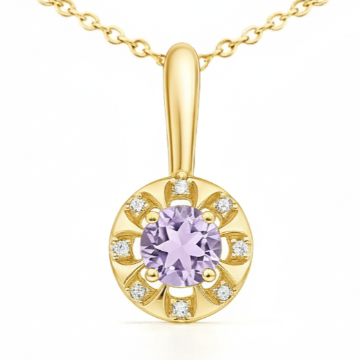 Natural Round Amethyst Dainty Sterling Silver Necklace by Fine Color Jewels