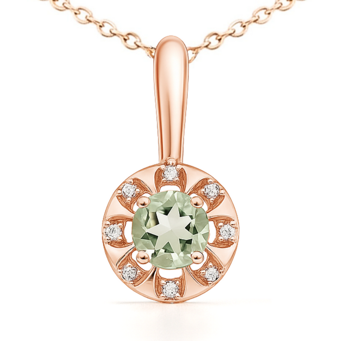 Round Natural Green Amethyst Birthstone Silver Necklace by Fine Color Jewels