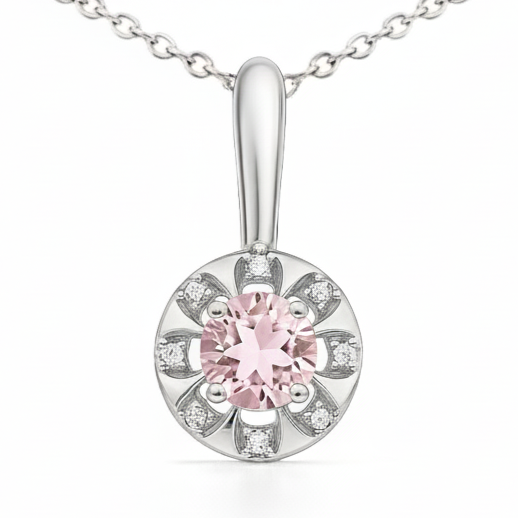 Natural Rose Quartz Pendant Necklace by Fine Color Jewels