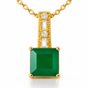 Natural Green Princess Cut Agate Silver Necklace