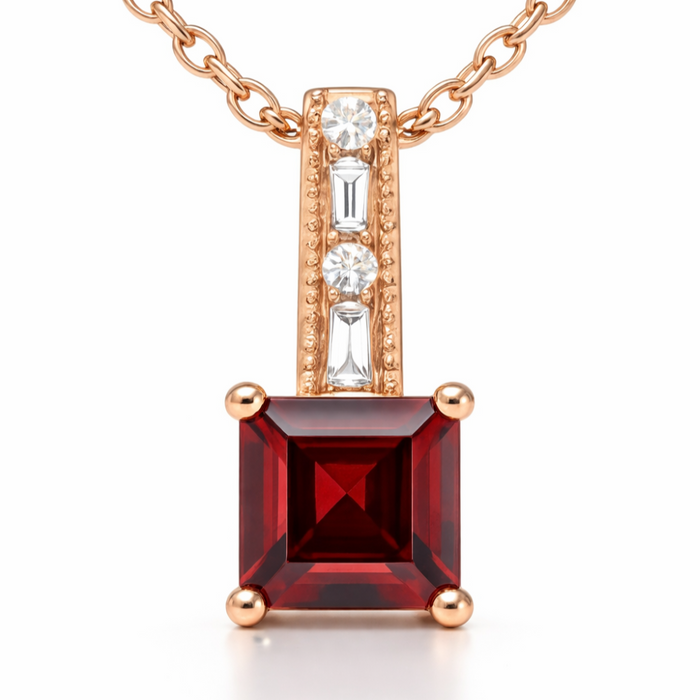 Natural Princess Garnet Sterling Silver Pendant Necklace by Fine Color Jewels