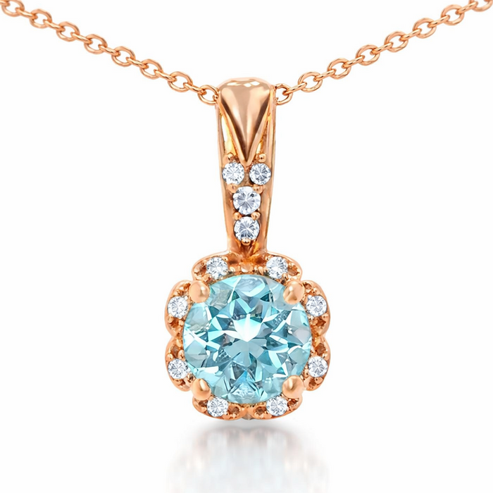 Round Natural Sky Blue Topaz Birthstone Necklace by Fine Color Jewels