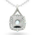 Natural Sky Blue Topaz Sterling Silver Halo Necklace by Fine Color Jewels