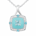 Natural Sky Blue Topaz Sterling Silver Halo Necklace by Fine Color Jewels