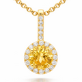 Natural Yelllow Citrine Silver Small Halo Pendant Necklace by Fine Color Jewels