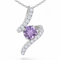 Natural Amethyst Silver Swirl Pendant Necklace by Fine Color Jewels