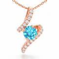 Natural Round Sky Blue Topaz Silver Teardrop Pendant Necklace by Fine Color Jewels