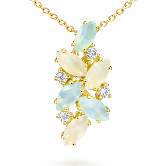 Natural Moonstone Silver Cluster Pendant Necklace by Fine Color Jewels