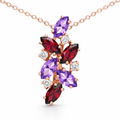 Natural Garnet & Amethyst Silver Cluster Pendant Necklace by Fine Color Jewels