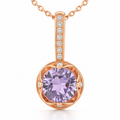 Natural Round Amethyst Sterling Silver Pendant Necklace by Fine Color Jewels