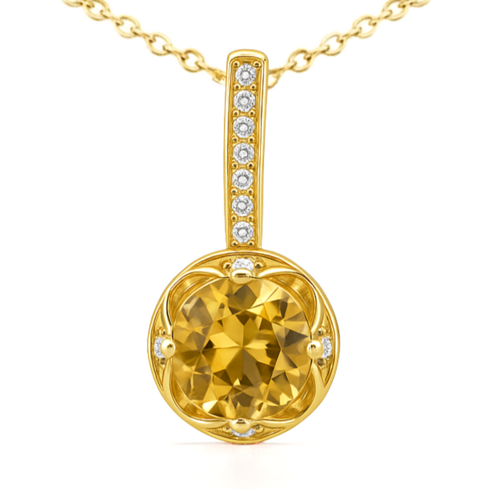 Natural Yellow Citrine Sterling Silver Pendant by Fine Color Jewels