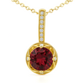 Natural Round Garnet Silver Pendant Necklace by Fine Color Jewels