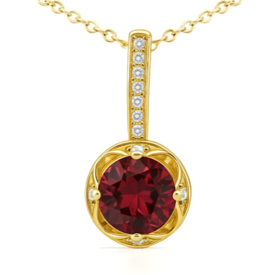 Natural Round Garnet Silver Pendant Necklace by Fine Color Jewels