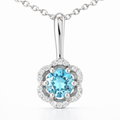 Natural Sky Blue Topaz Silver Floral Pave Necklace by Fine Color Jewels