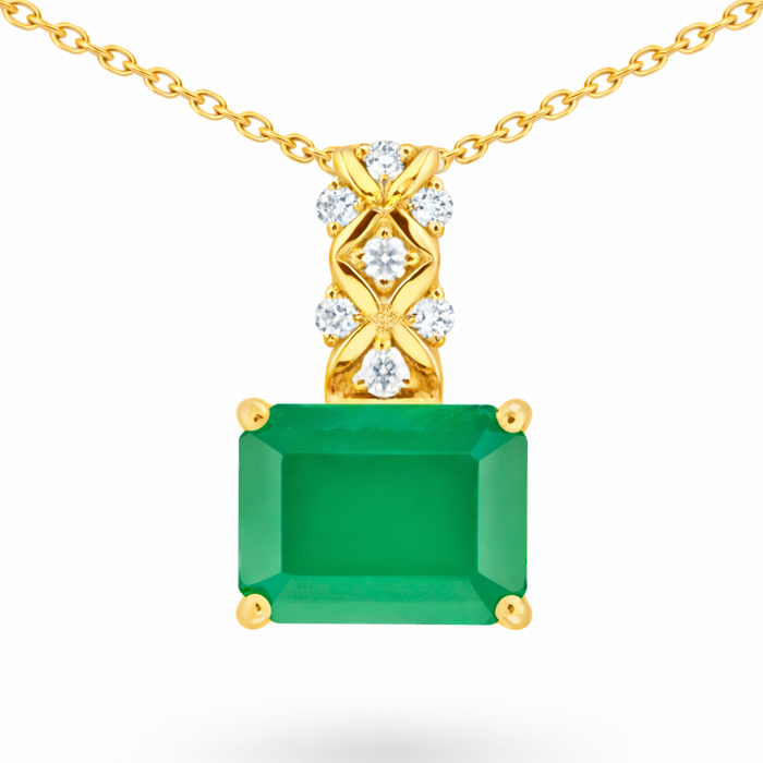 Natural Octagon Green Agate Sterling Silver Pendant Necklace by Fine Color Jewels