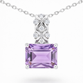Natural Octagon Amethyst Silver Pendant Necklace by Fine Color Jewels
