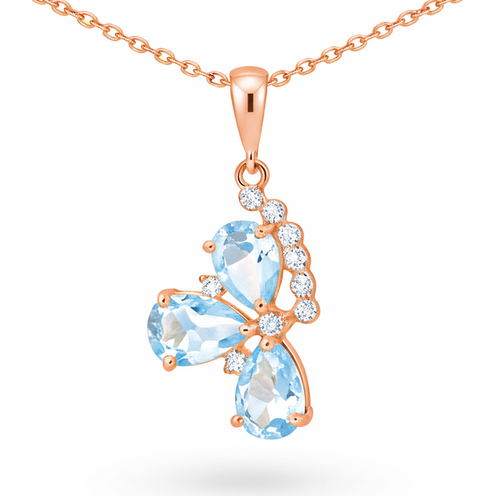 Natural Sky Blue Topaz Silver Floral Necklace by Fine Color Jewels