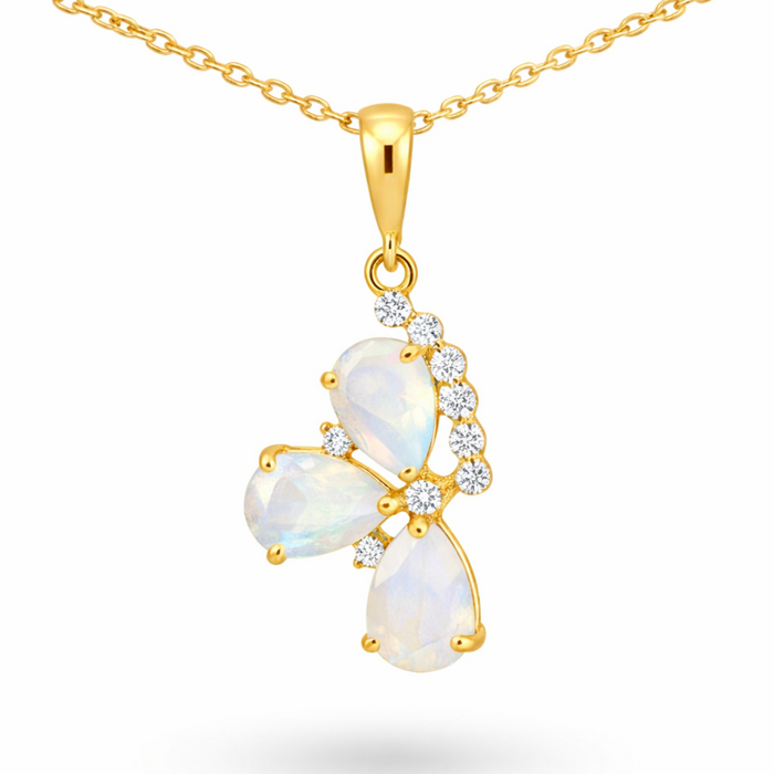 Natural Pear Rainbow Moonstone Silver Pendant Necklace by Fine Color Jewels