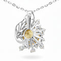 Natural Yellow Citrine Silver Flower Necklace by Fine Color Jewels