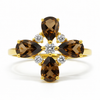 Natural Smoky Quartz Silver Leaf Clover Ring