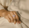 Natural Rose Quartz Sterling Silver Flower Ring by Fine Color Jewels