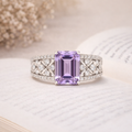 1.66 Ct Octagon Purple Amethyst and White Topaz Prong Silver Statement Ring by Fine Color Jewels